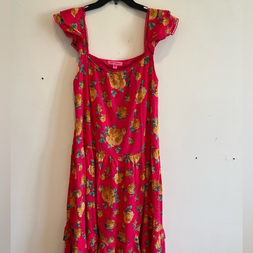 Betsey Johnson Y2K Pink Floral Mini Dress - Ruffles Frilly 90's 2000's Summer